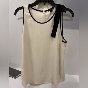 Ann Taylor Cream Sleeveless Blouse with Black Bow